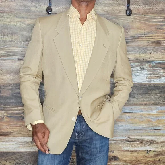 Vintage Pierre Cardin Wool Linen Beige Blazer Jacket 40R - Picture 4 of 11